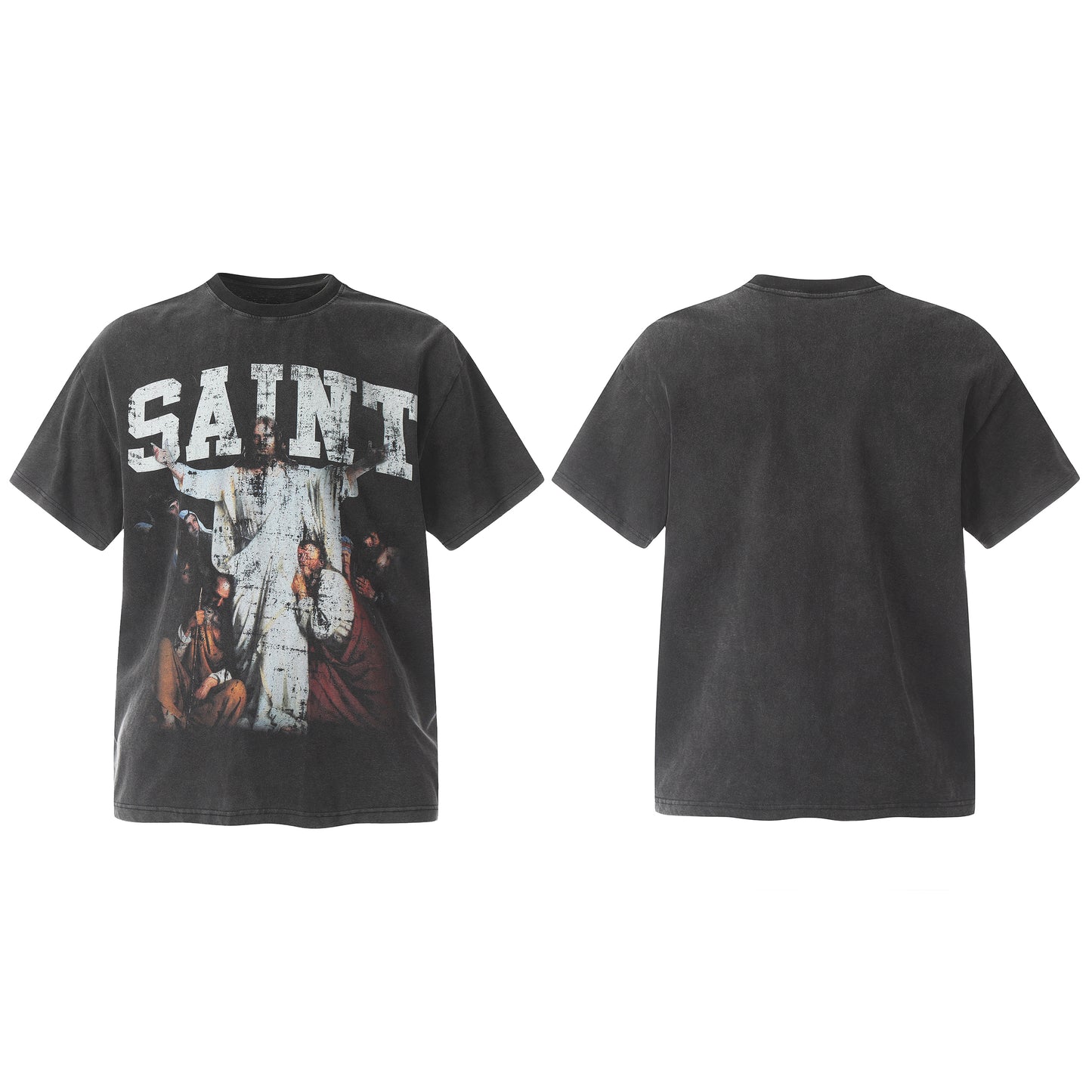 New-Saint Michael Black Print T-shirt