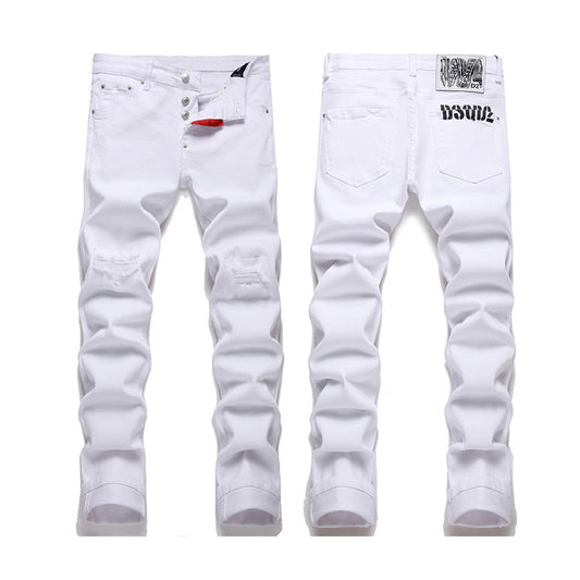 New-DSQ2 Pure white slim fit ripped Jeans