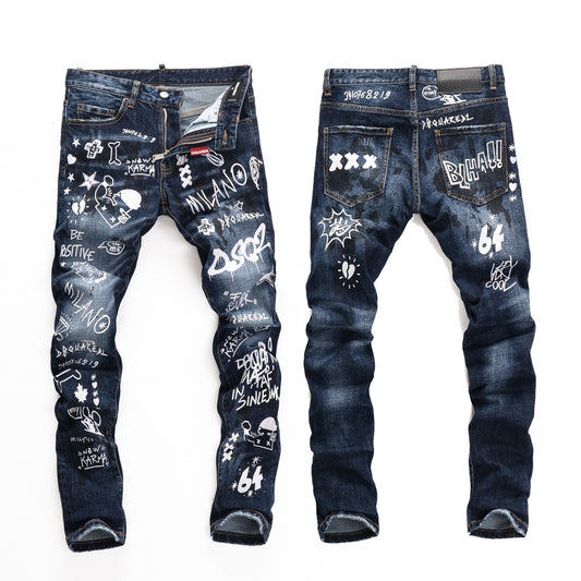 New-DSQ2 Graffiti Blue Jeans