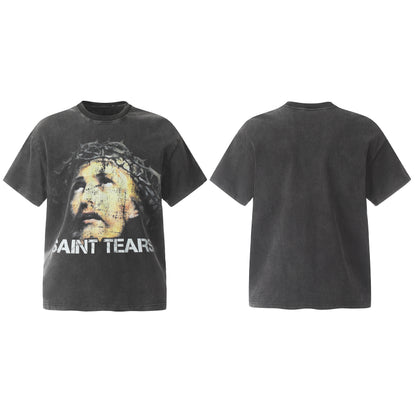 New-Saint Michael Black Print T-shirt