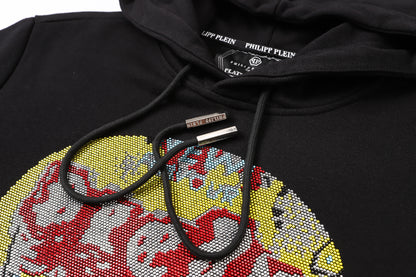 New-Philpp 2025ss Black Printed Hoodie